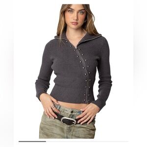 Edikted Charcoal Button-Up Cardigan